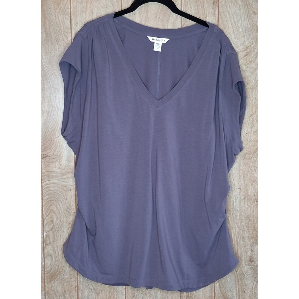 Ladies Athleta Outbound V-Neck Tee Purple Size 2X Cap Sleeve